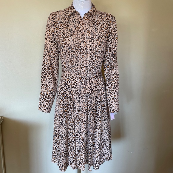 Nanette Lepore Leopard Print Button Front Belted Long Sleeve Dress NEW NWT - Picture 1 of 11